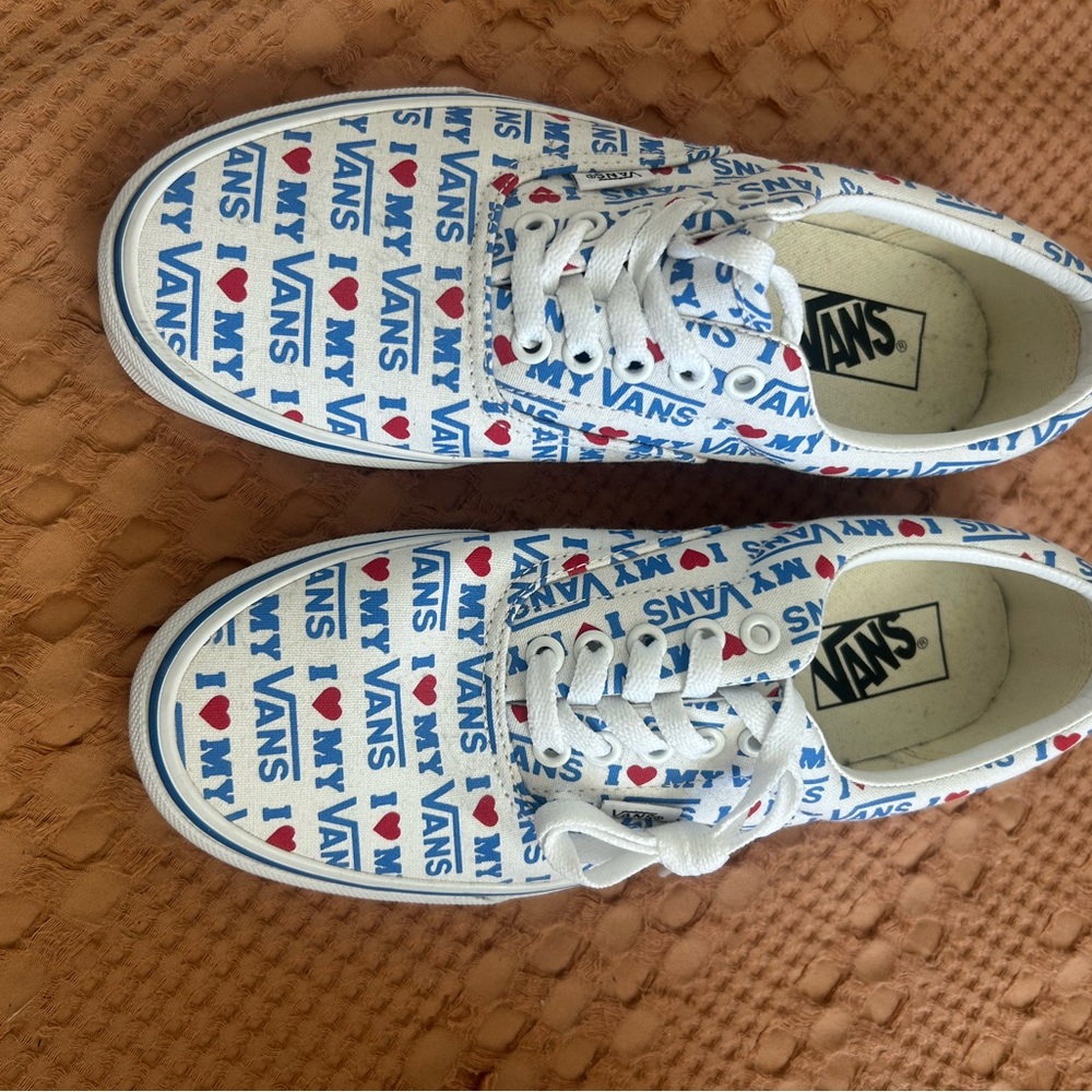 Vans Kids' White and Blue Heart Sneakers